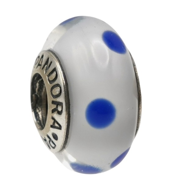 Pandora retired murano glass light blue & Blue Polka Dot Charm 925 silver core - Picture 1 of 7